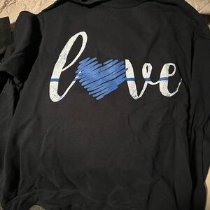 Black Sweatshirt with Blue Heart Design
